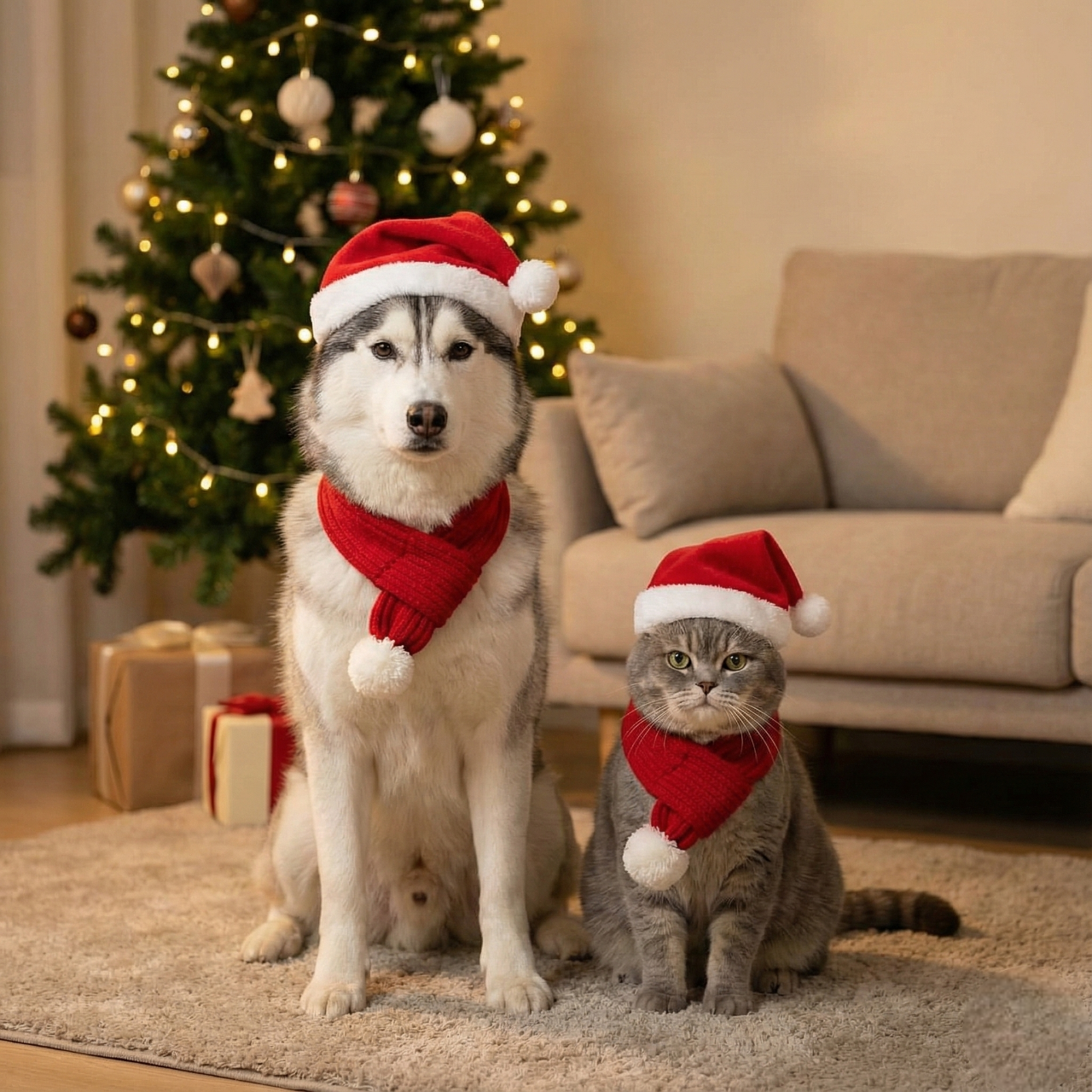 Gemini_Generated_Image_aic6lbaic6lbaic6 (1)-Photoroom Weihnachts-Set für Haustiere – Lustige Mütze & Schal für Hund und Katze – Bild 1