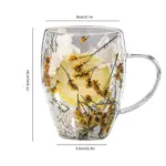 Doppelwandiger Glasbecher mit Henkel – Transparente Kaffeetasse mit Blumen-Design – Bild 11