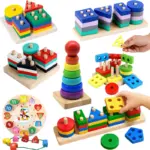Montessori Holzbausteine für Kleinkinder – Formen- & Farbensortier-Spielzeug zum Stapeln – Bild 2