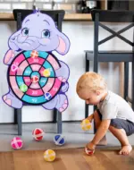 Montessori Wurfspiel für Kinder – Klett-Dartboard mit Tiermotiven für spielerisches Lernen