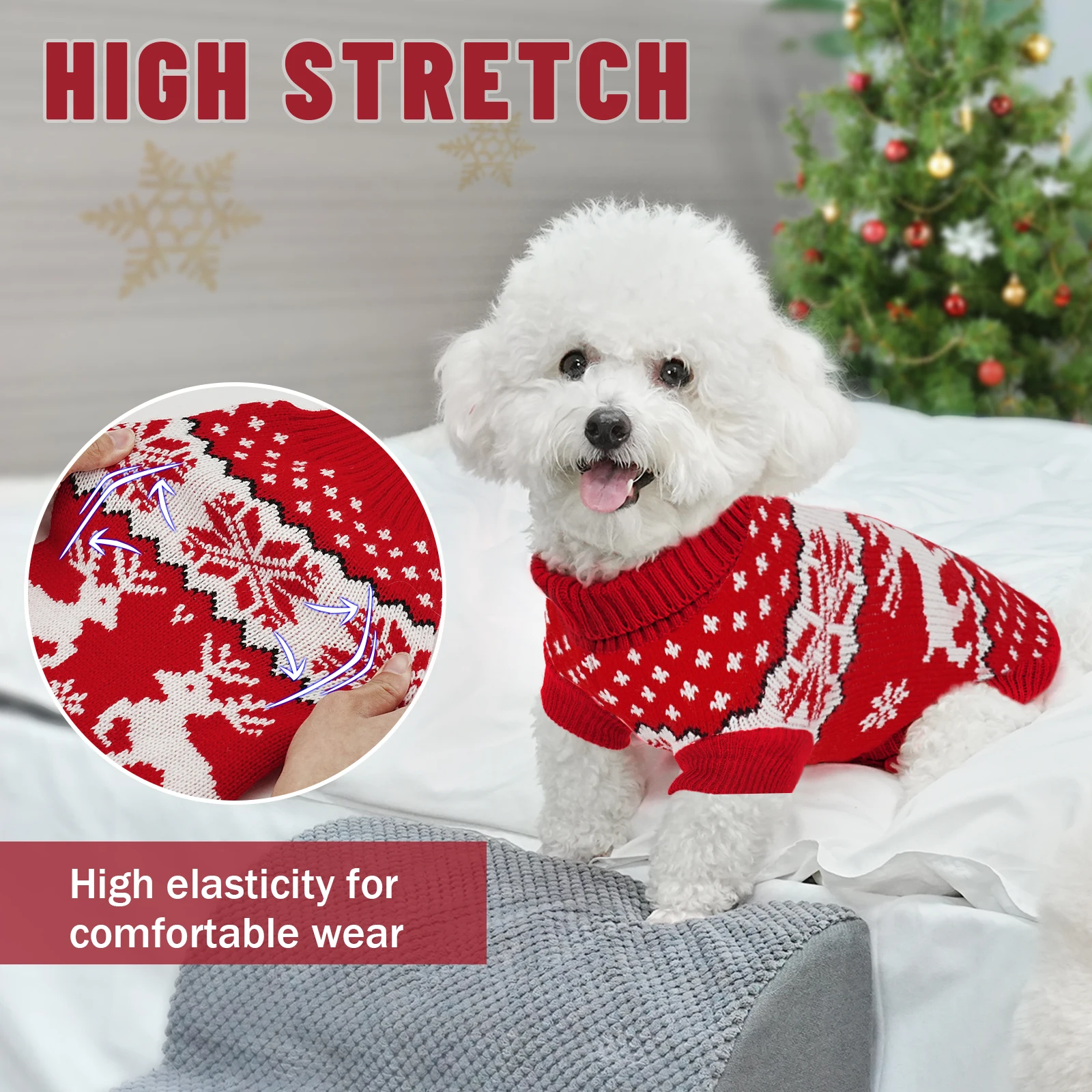 S4ecec9f687254ce2b8e0dc4fdc18500bt.webp Weihnachtlicher Hundepullover aus Baumwolle – Warmer Strickpullover für kleine bis mittlere Hunde – Bild 1