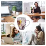 Doppelwandiger Glasbecher mit Henkel – Transparente Kaffeetasse mit Blumen-Design – Bild 5