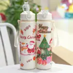 Weihnachtliche Kinder-Trinkflasche – Auslaufsichere Trinkflasche mit Strohhalm & Tannenbaum-Motiv – Bild 4