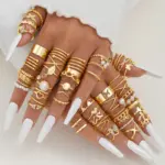 Vintage Damen-Ring-Set mit Herz, Schlange & Schmetterling – 58-teiliges Fingerring-Set in Goldoptik – Bild 2