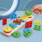 Montessori Holzbausteine für Kleinkinder – Formen- & Farbensortier-Spielzeug zum Stapeln – Bild 3