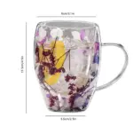 Doppelwandiger Glasbecher mit Henkel – Transparente Kaffeetasse mit Blumen-Design – Bild 7