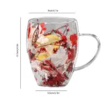 Doppelwandiger Glasbecher mit Henkel – Transparente Kaffeetasse mit Blumen-Design – Bild 12