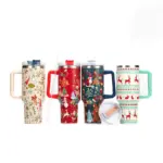 Weihnachtlicher Edelstahl-Thermobecher mit Griff & Strohhalm – Große Isolierflasche für unterwegs – Bild 5