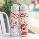 Weihnachtliche Kinder-Trinkflasche – Auslaufsichere Trinkflasche mit Strohhalm & Tannenbaum-Motiv – Bild 3