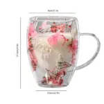 Doppelwandiger Glasbecher mit Henkel – Transparente Kaffeetasse mit Blumen-Design – Bild 8