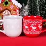 Weihnachtliche Glas-Tasse mit Deckel – Doppelwandiger Kaffeebecher im Tannenbaum-Design – Bild 4