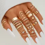Vintage Damen-Ring-Set mit Herz, Schlange & Schmetterling – 58-teiliges Fingerring-Set in Goldoptik – Bild 13